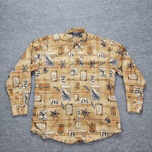 Nautica‎ Shirt Mens Large/XL Brown Button Down Marlava Yacht Boat Nautical